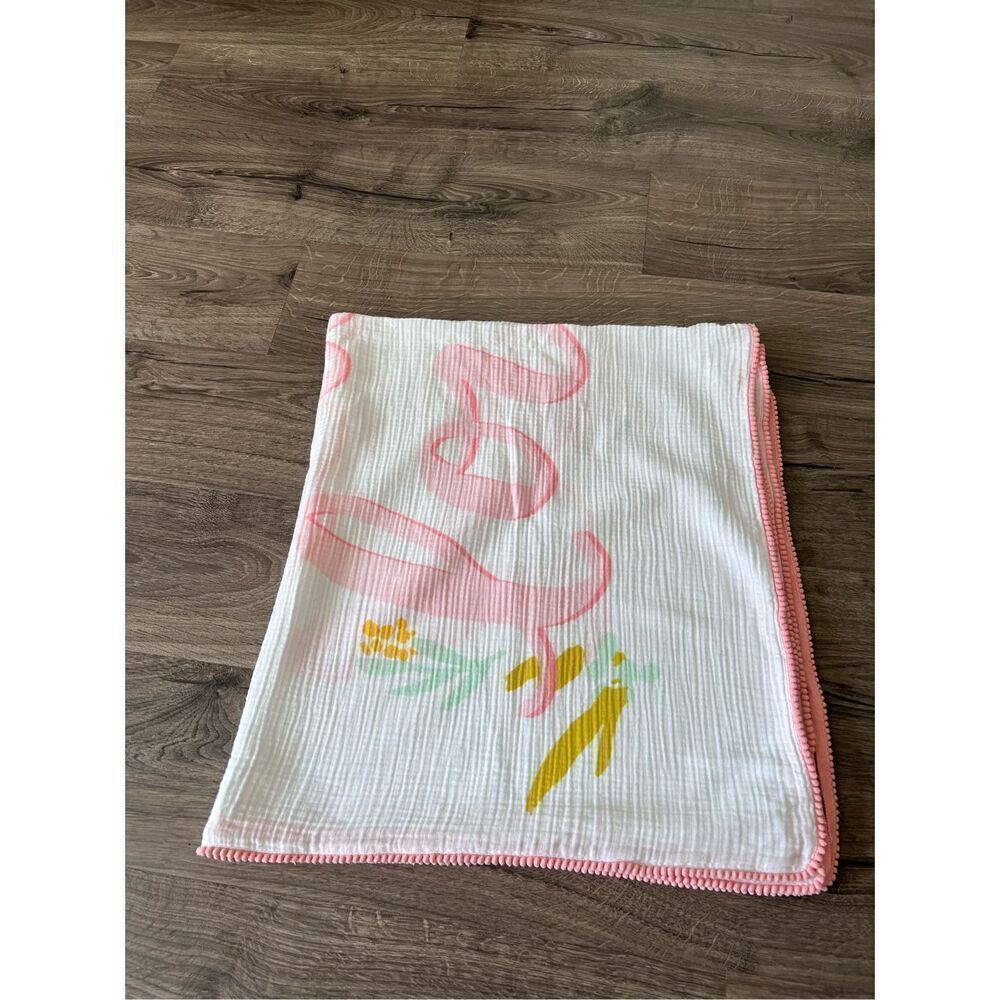 Cloud Island Muslin Baby Blanket -You are Loved- Pink Pom Poms